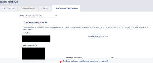 dialer business info page