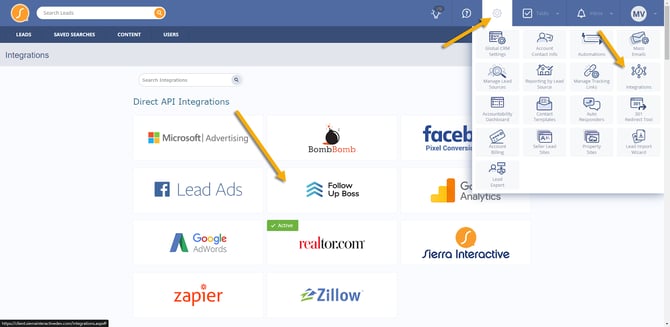 fub integrations page