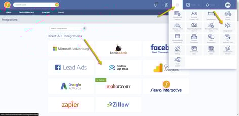 fub integrations page