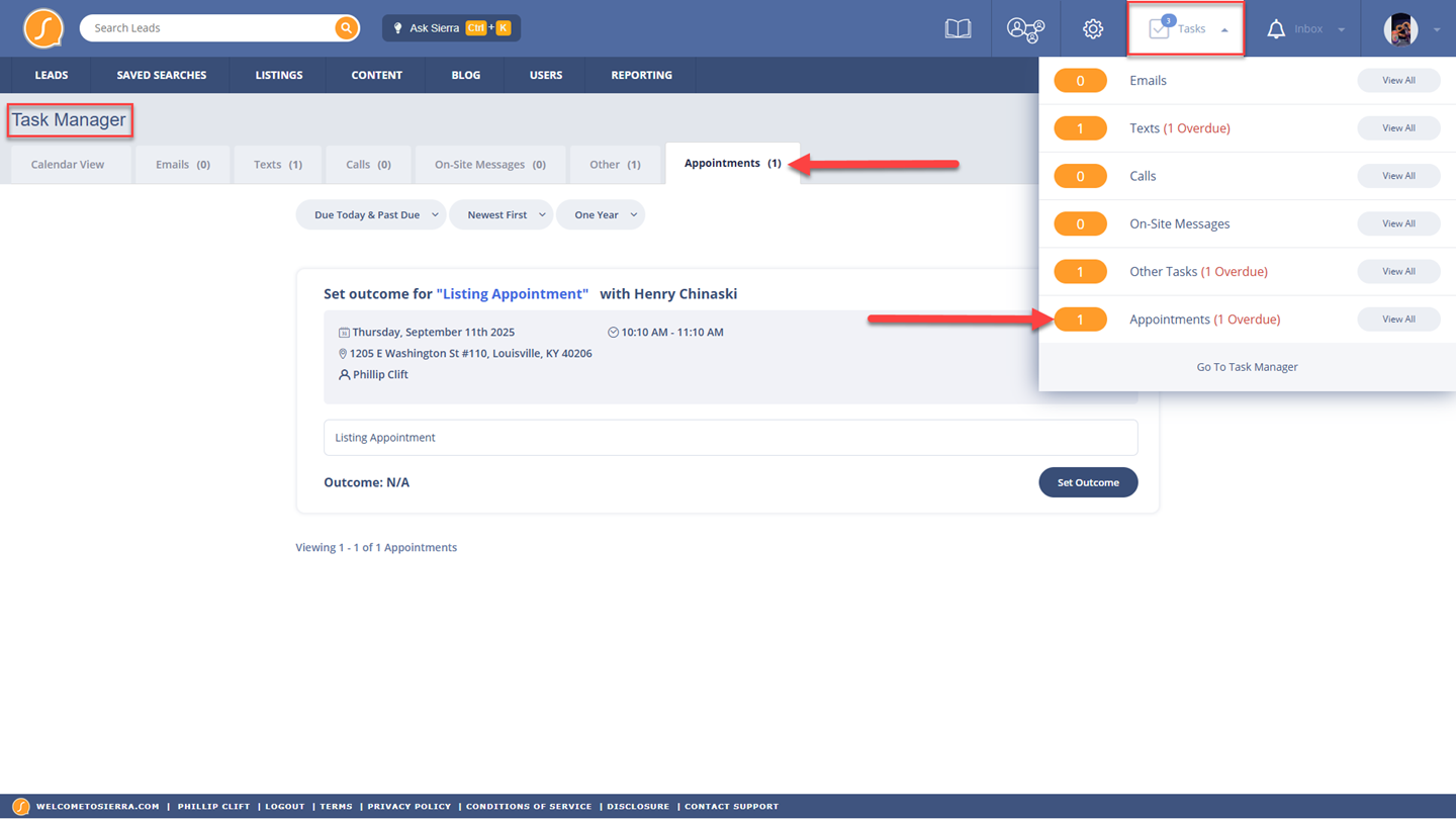 Appointments in the Task Manager
