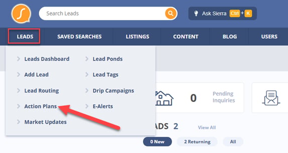 Navigating to Action Plans in Sierra's CRM