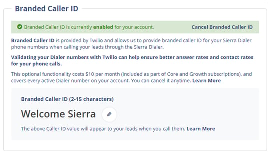 Sierra's Branded Caller ID