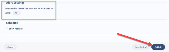 Admin Alert settings and publishing