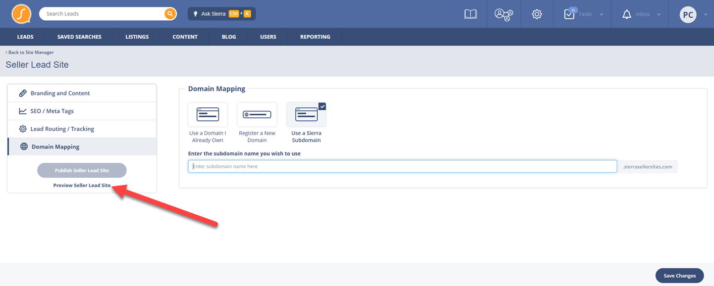 Preview Seller Lead Site
