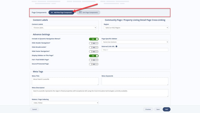 Adding a new Page Component to Content Pages