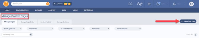 Create a new Content Page from the Manage Content Pages section