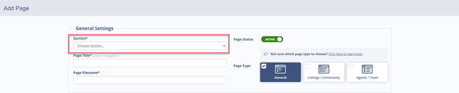 Choosing a Section for a Content Page