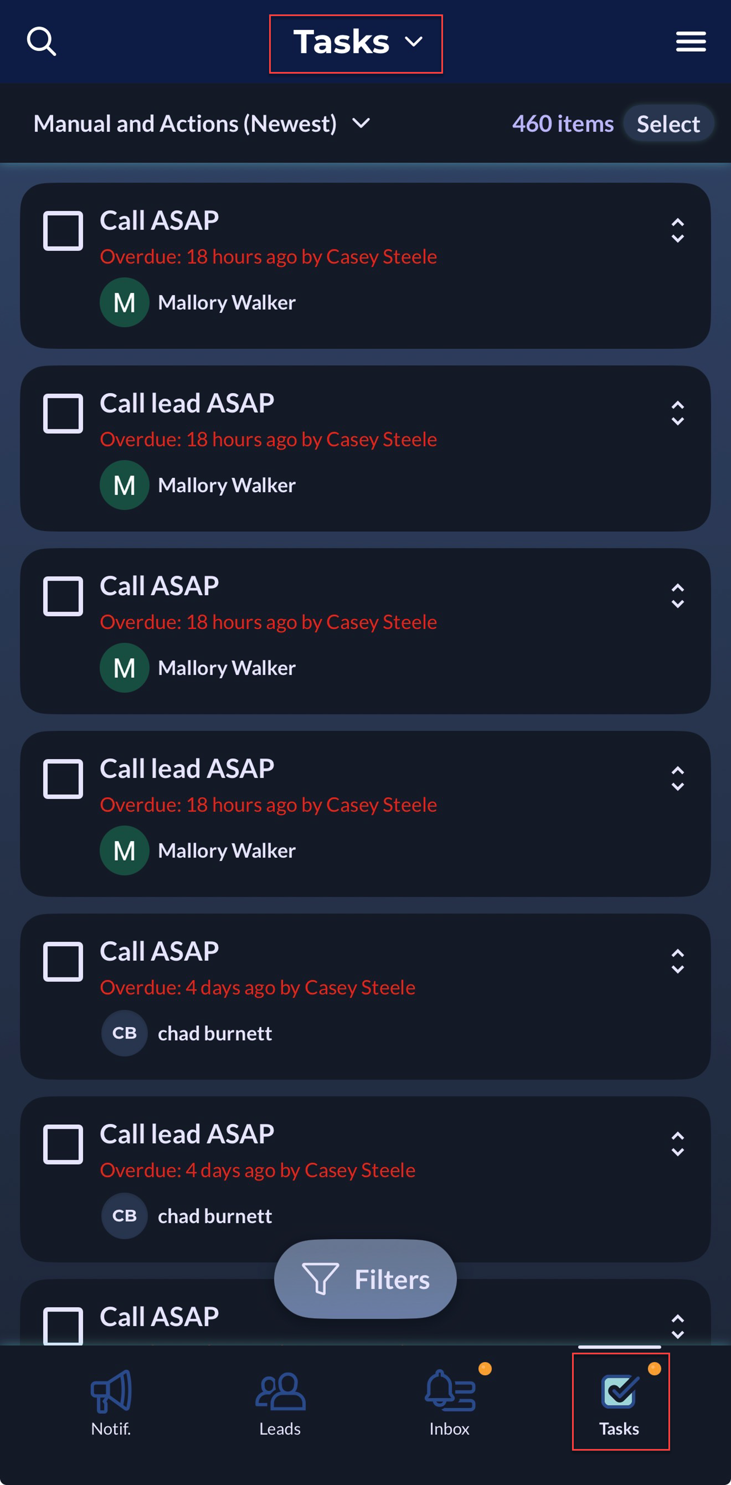 Task Manager in Sierra's Mobile app