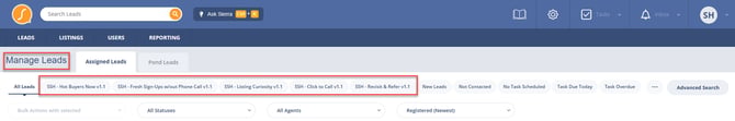 Sierra Success Hub Smart Filters in the Leads Dashboard