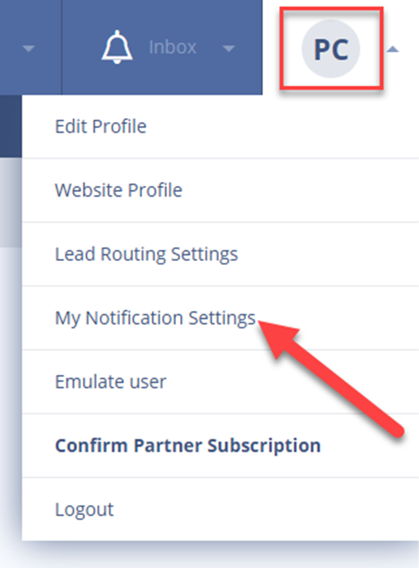 Navigating to personal user notification settings