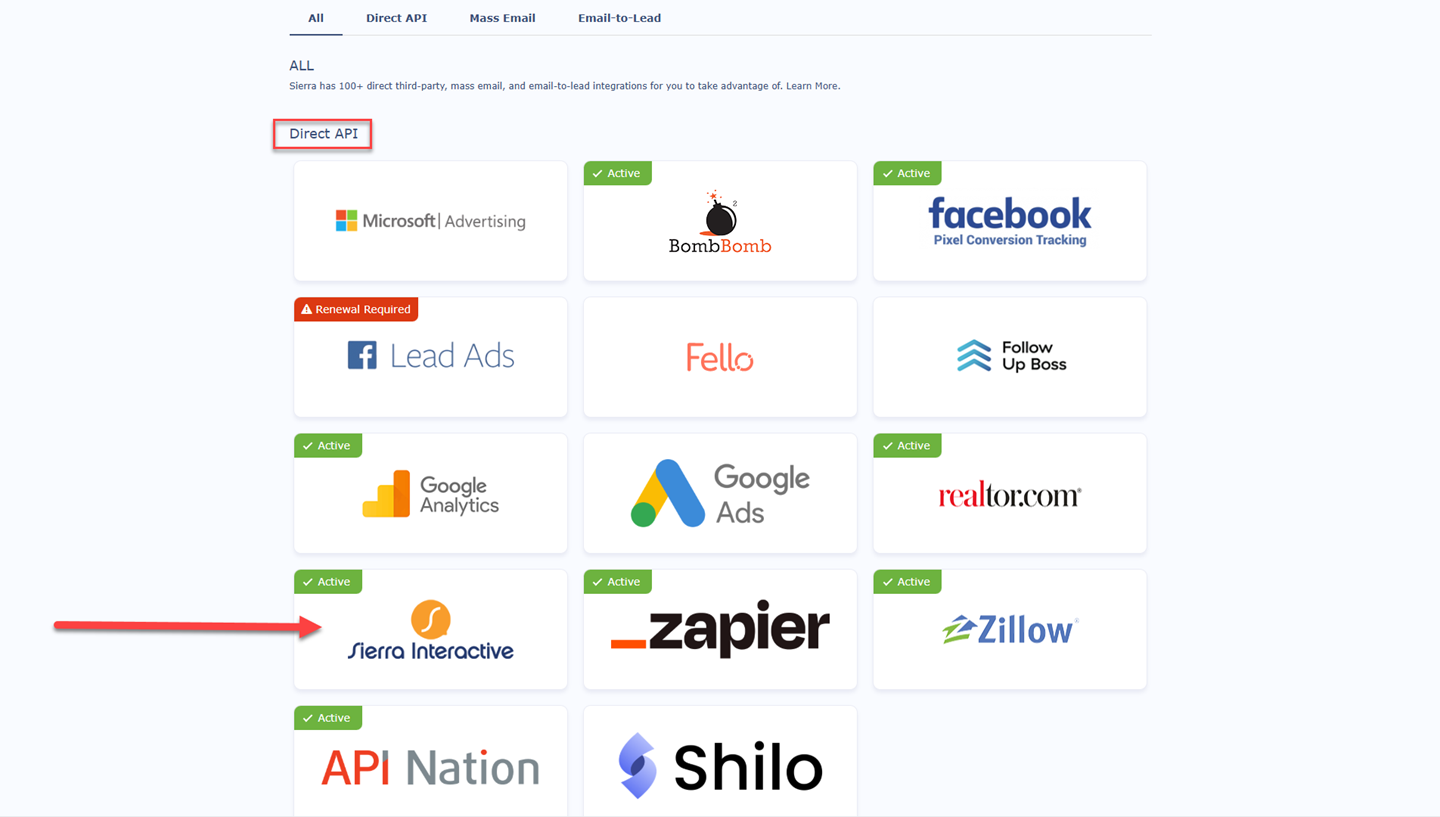 Sierra Interactive Direct API Key