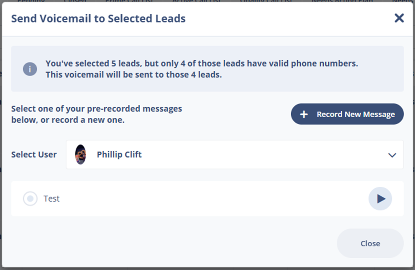Send a bulk voicemail to multiple leads
