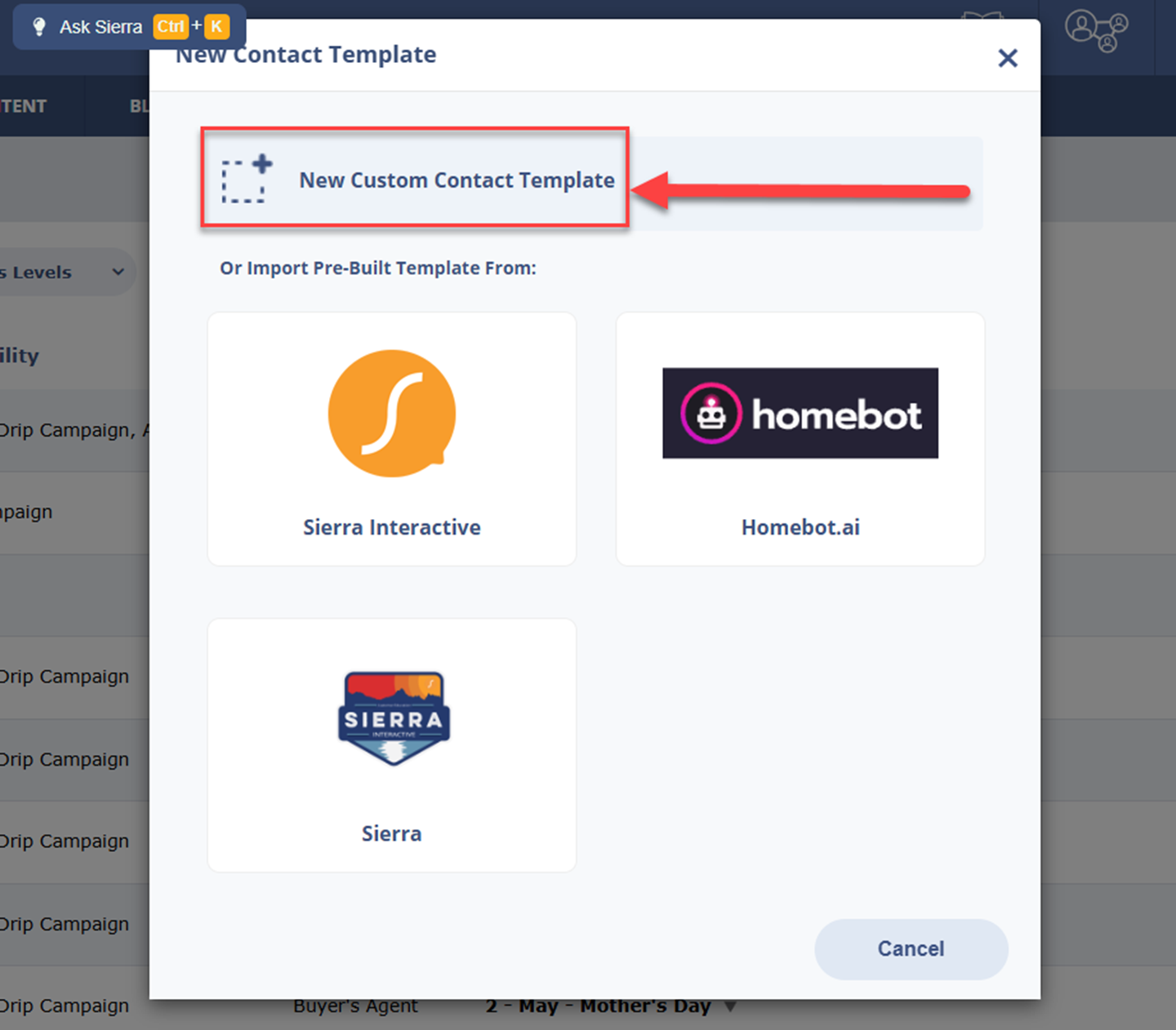 Create a new Customer Contact Template in Sierra