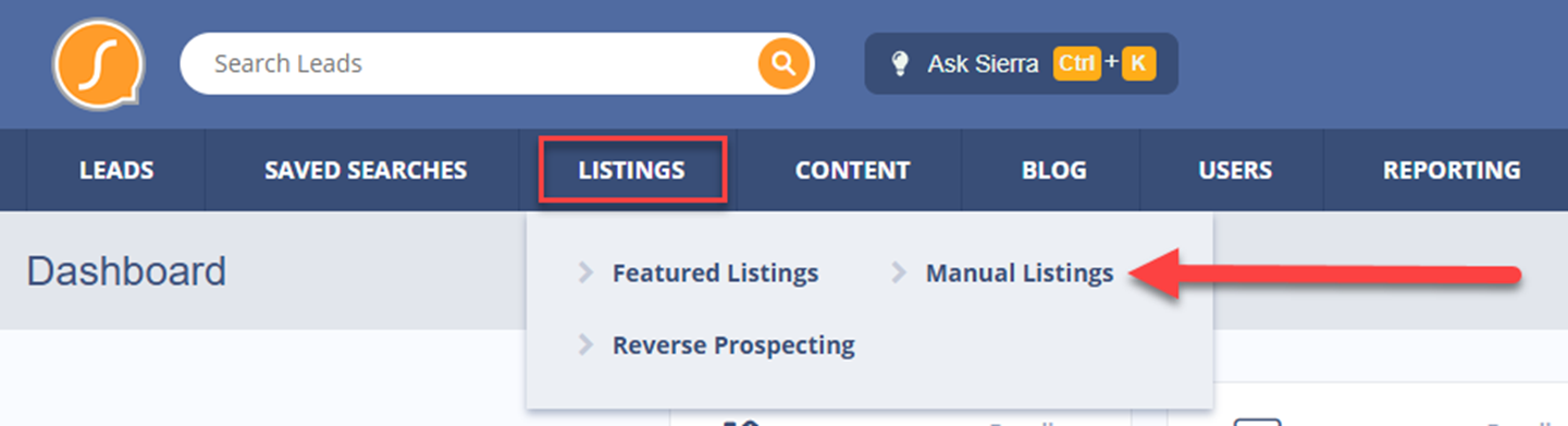 Navigate to Manual Listings in Sierra's CAA