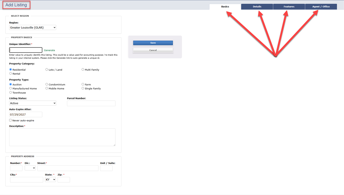 Complete all necessary fields to complete adding a Manual Listing to your Sierra website