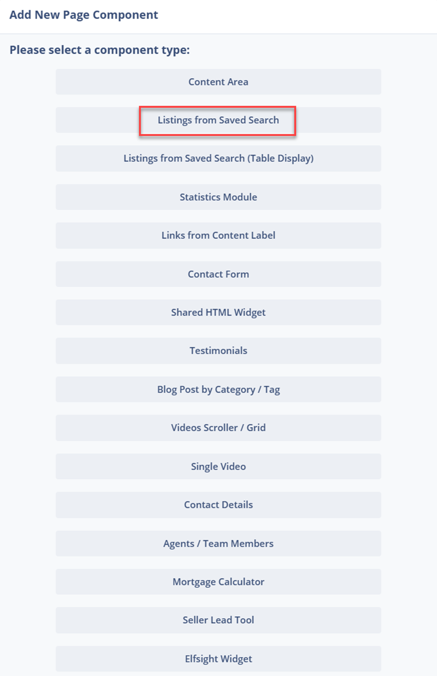 Add the Listings from Saved Search page component to showcase Manual Listings with Sierra
