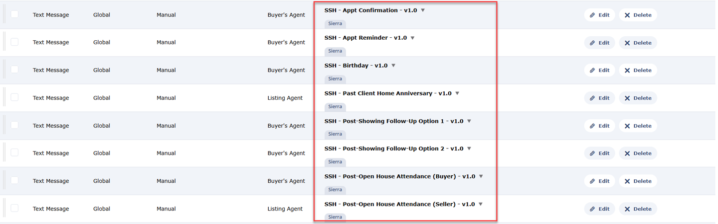 Identifying Text Touchpoint Sierra Success Hub templates