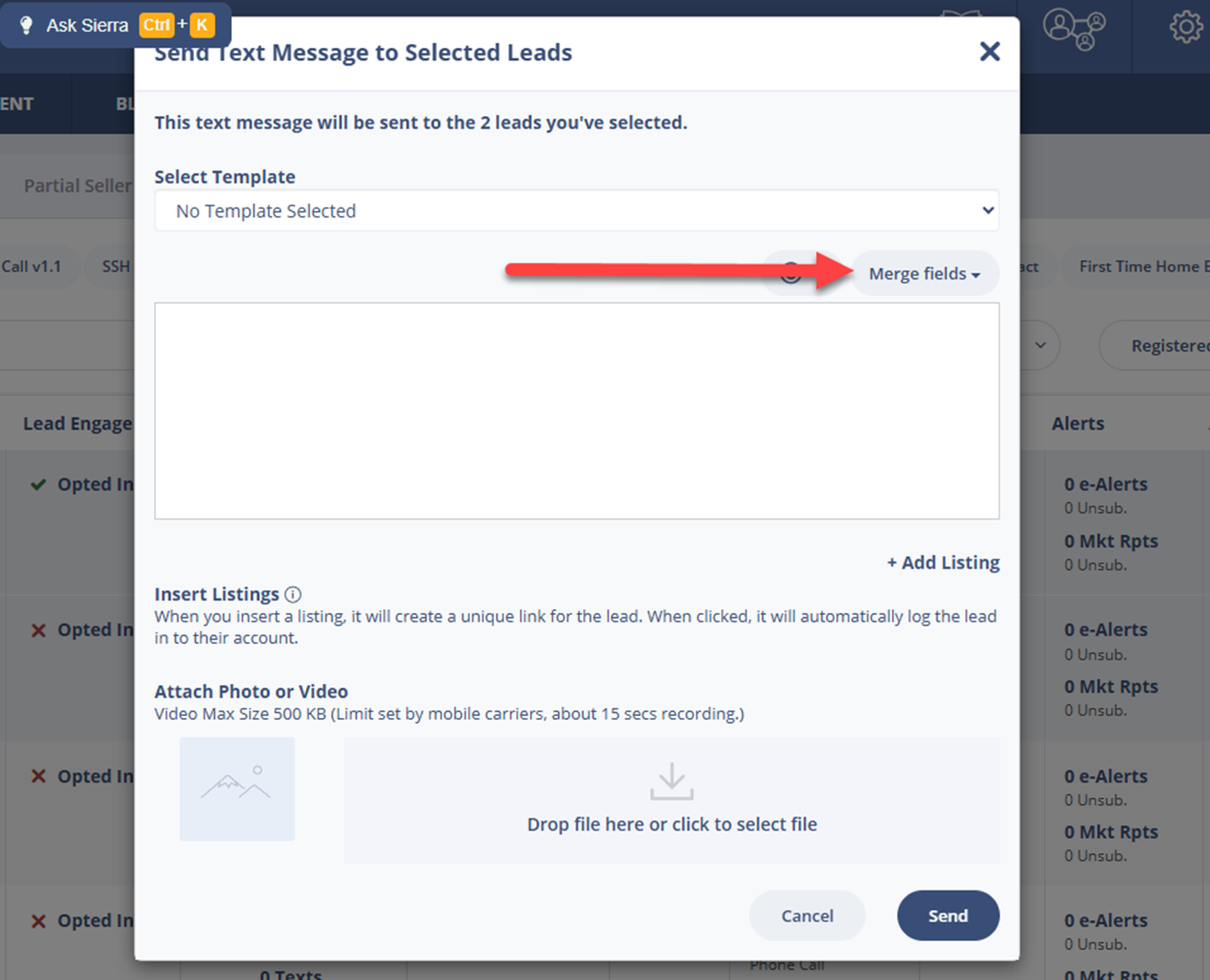 Using Merge Fields for bulk text messages or emails
