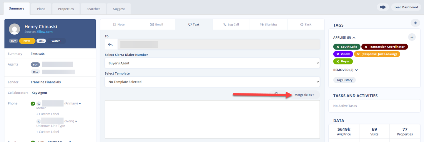 Using Merge Fields from the Lead Detail Page