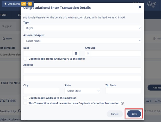 Transaction Details added to Sierra Interactive