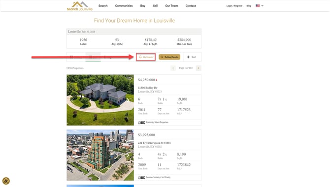 Get Alerts! feature on Sierra IDX websites