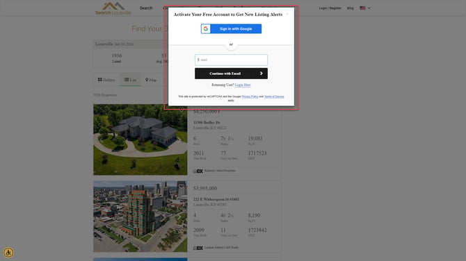 Get Alerts! feature collecting email addresses for Sierra's IDX websites