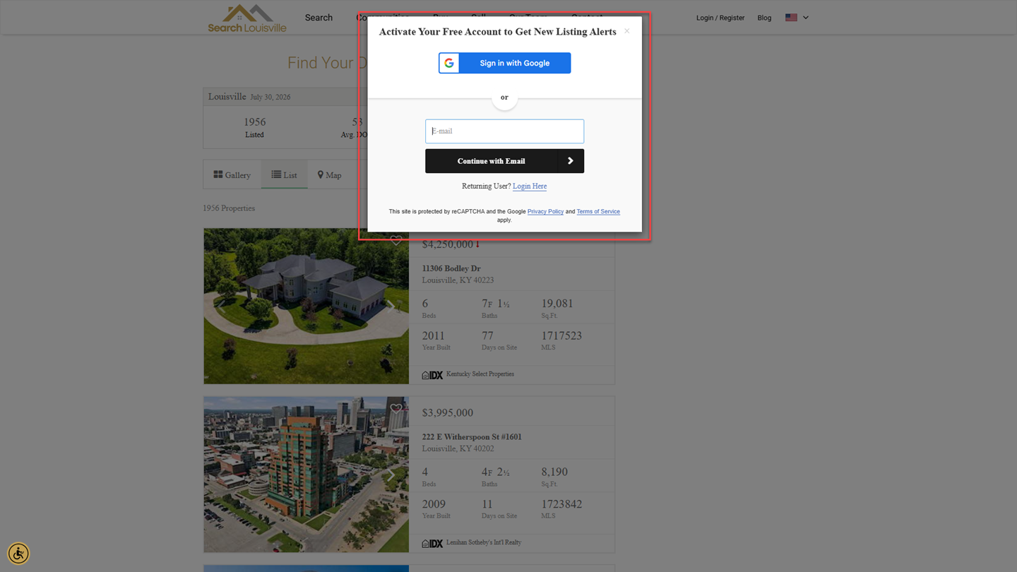 Get Alerts! feature collecting email addresses for Sierra's IDX websites