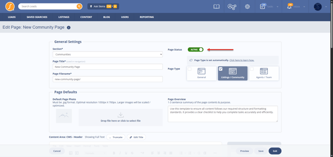 set page status to active